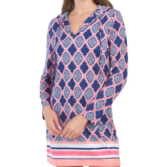 CABANA LIFE Navy Geo UPF 50 Hooded Cover-up Dress - Picture 1 of 8